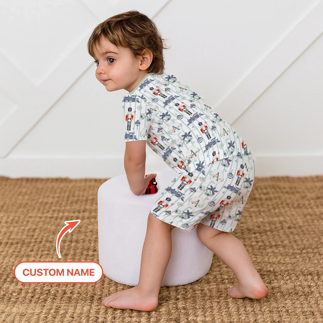 Custom Nutcracker Medium Blue Two Piece Short Sleeve Shorts Pajama Set , Custom Nutcracker Medium Blue Two Piece Short Sleeve Shorts Pajama Set - 12-18M
