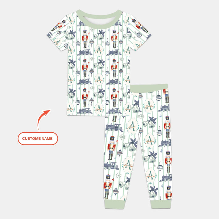 Custom Nutcracker Medium Blue Two Piece Short Sleeve Shorts Pajama Set , Custom Nutcracker Medium Blue Two Piece Short Sleeve Shorts Pajama Set - 12-18M