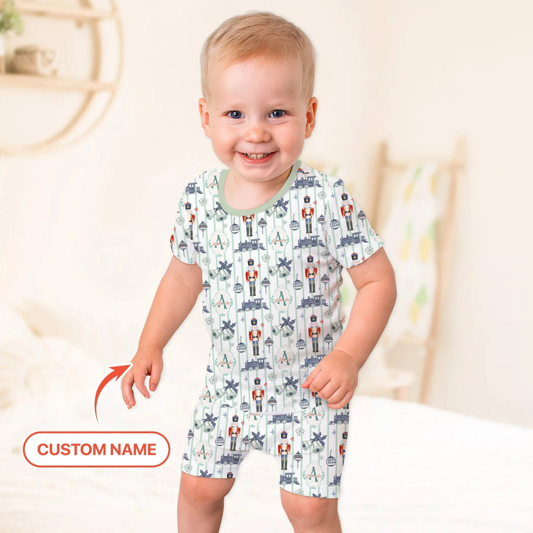 Custom Nutcracker Medium Blue Two Piece Short Sleeve Shorts Pajama Set , Custom Nutcracker Medium Blue Two Piece Short Sleeve Shorts Pajama Set - 12-18M
