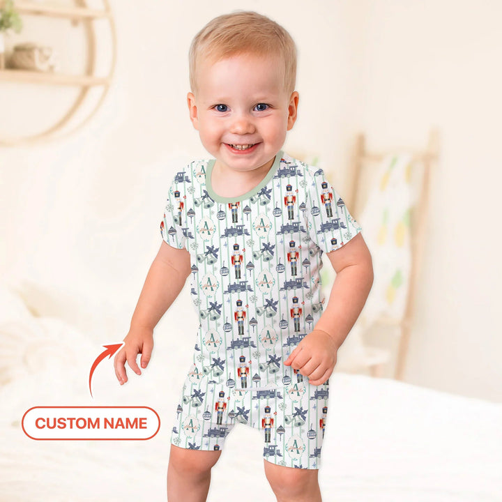 Custom Nutcracker Medium Blue Two Piece Short Sleeve Shorts Pajama Set , Custom Nutcracker Medium Blue Two Piece Short Sleeve Shorts Pajama Set - 12-18M