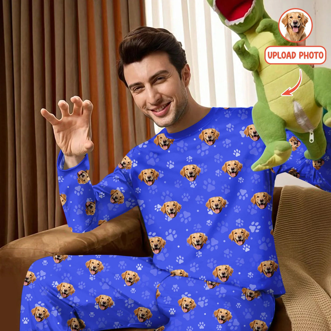 Custom Pet Face Photo Men's Pajama Set For Christmas - Zumbamboo