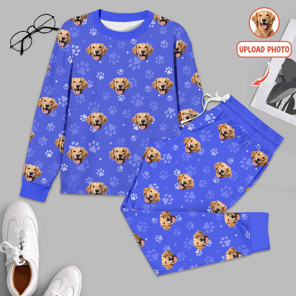 Custom Pet Face Photo Two Piece Long Sleeve Pajama Set For Christmas - Zumbamboo