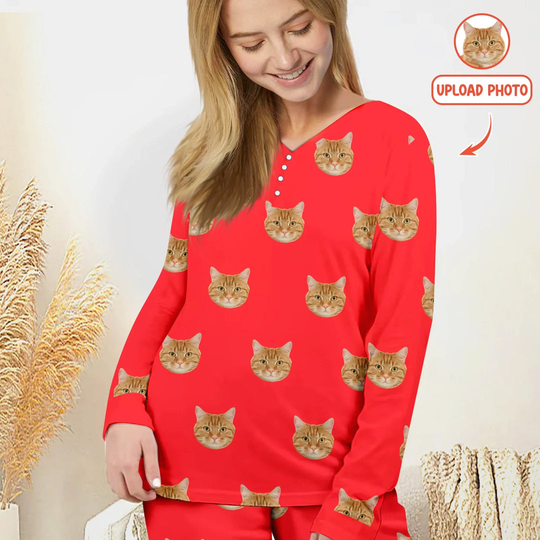Custom Pet Face Photo Women Pajama Set For Christmas - Zumbamboo