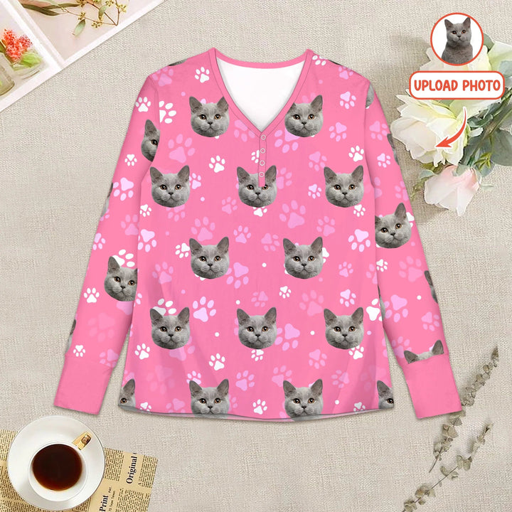 Custom Pet Face Photo Women Pajama Set For Christmas - Zumbamboo