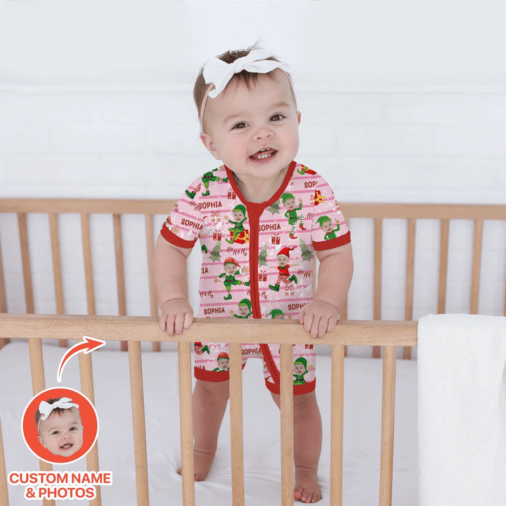 Custom Photo Baby Christmas Elf Christmas Shorty Zippy - Zumbamboo