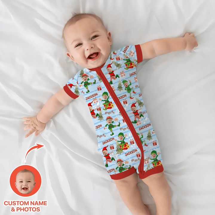 Custom Photo Baby Christmas Elf Christmas Shorty Zippy - Zumbamboo