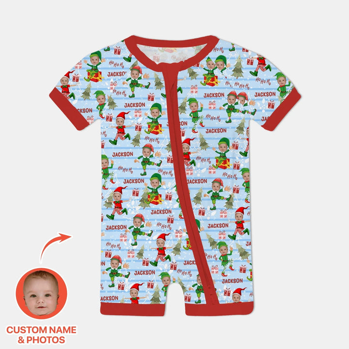 Custom Photo Baby Christmas Elf Christmas Shorty Zippy - Zumbamboo