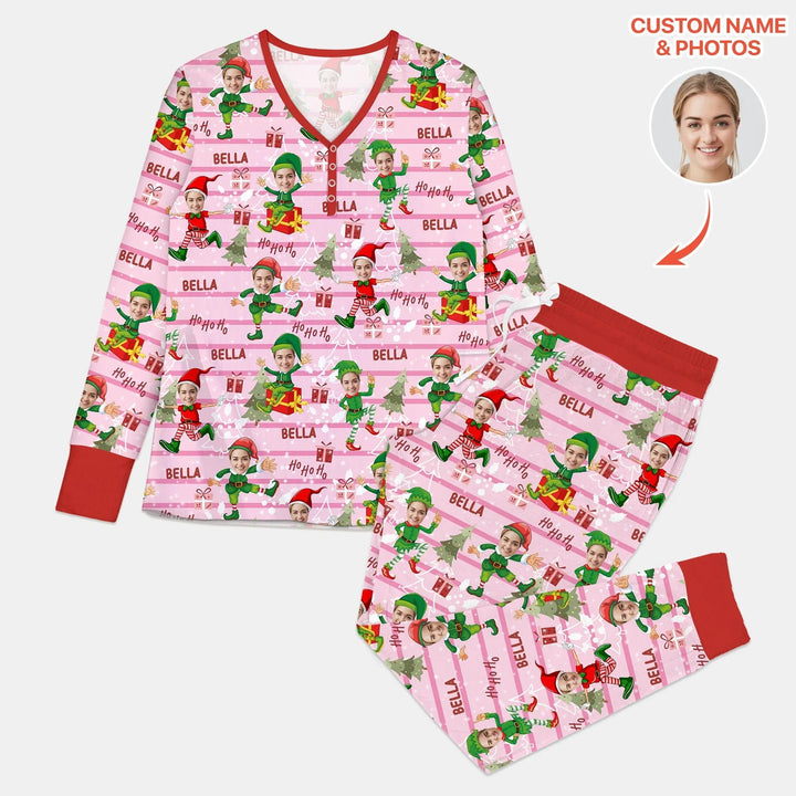 Custom Photo Baby Christmas Elf Women Pajama Set - Zumbamboo