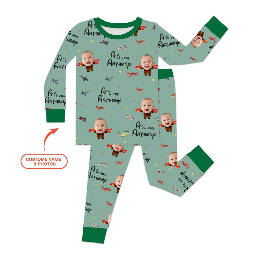 Custom Photo Face Dream Jobs Pilot Two Piece Long Sleeve Pajama Set - Zumbamboo