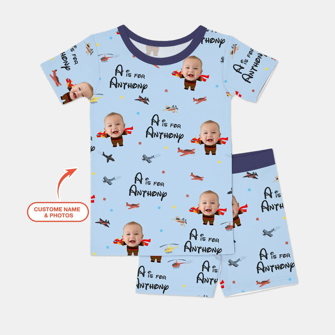 Custom Photo Face Dream Jobs Pilot Two Piece Short Sleeve Shorts Pajama Set - Zumbamboo