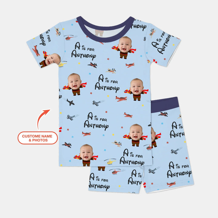 Custom Photo Face Dream Jobs Pilot Two Piece Short Sleeve Shorts Pajama Set - Zumbamboo