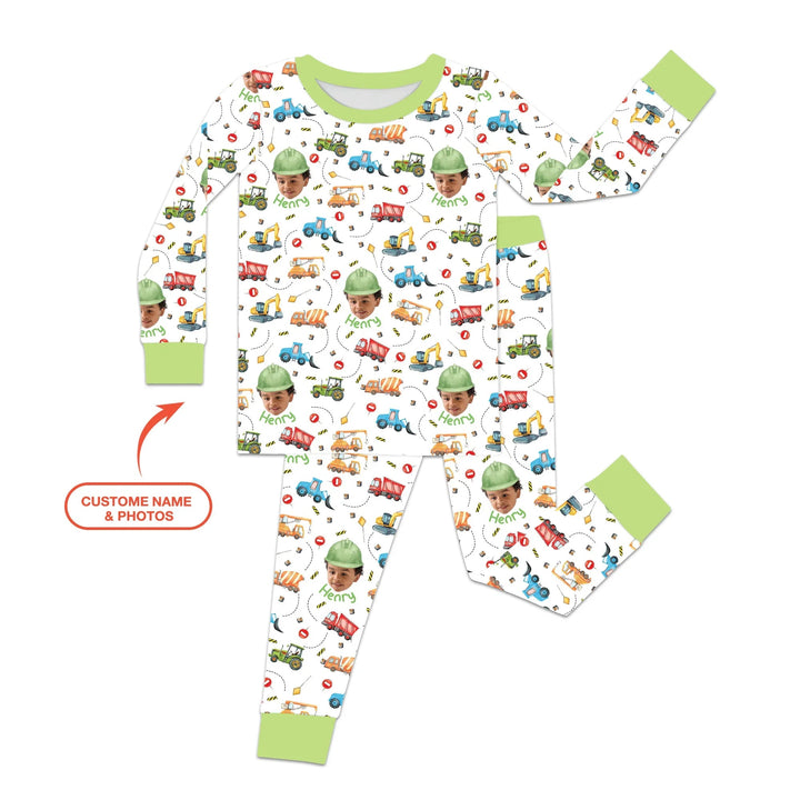 Custom Photo Little Construction Heroes Two Piece Long Sleeve Pajama Set - Zumbamboo