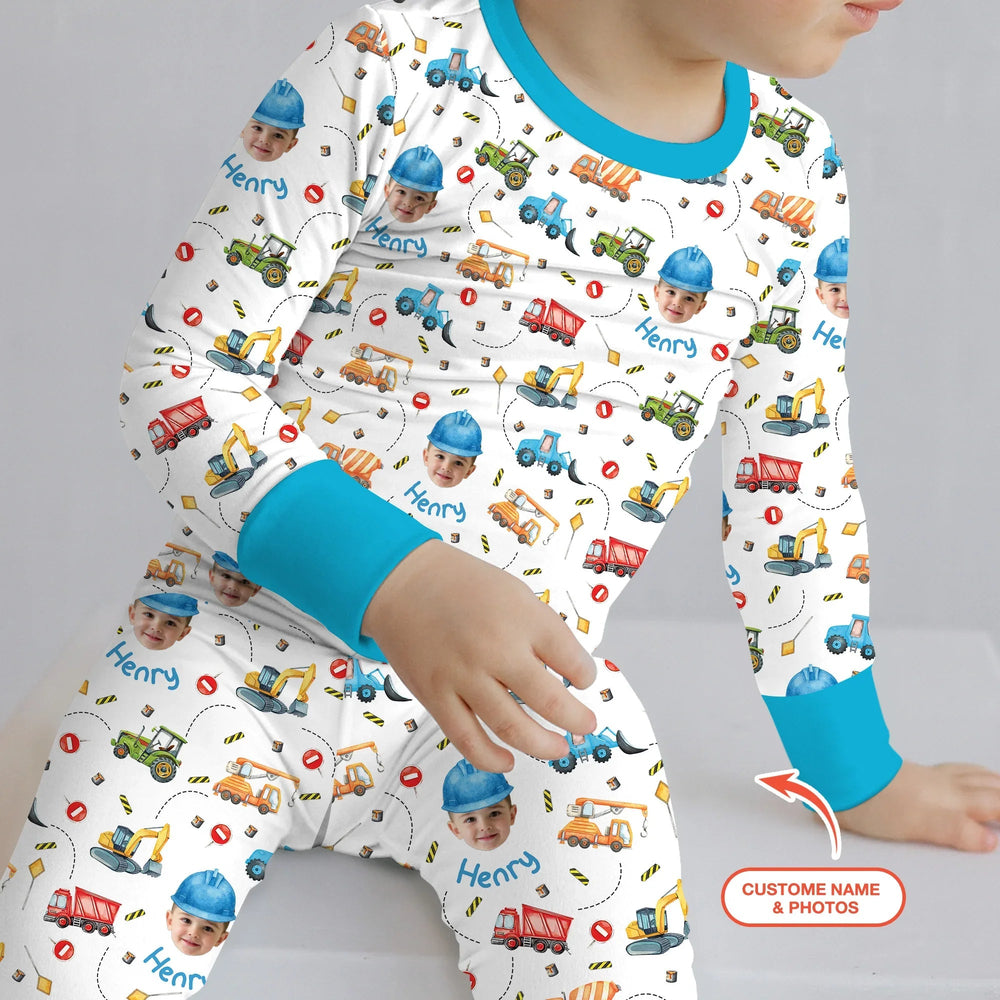 Custom Photo Little Construction Heroes Two Piece Long Sleeve Pajama Set - Zumbamboo