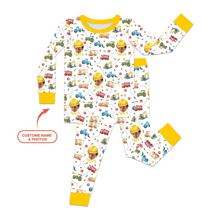 Custom Photo Little Construction Heroes Two Piece Long Sleeve Pajama Set - Zumbamboo