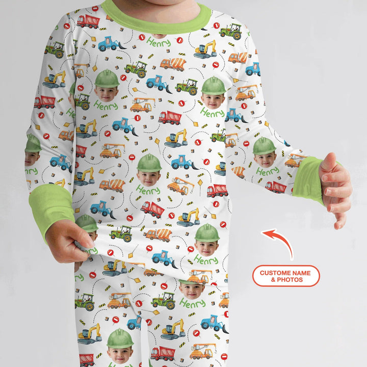 Custom Photo Little Construction Heroes Two Piece Long Sleeve Pajama Set - Zumbamboo