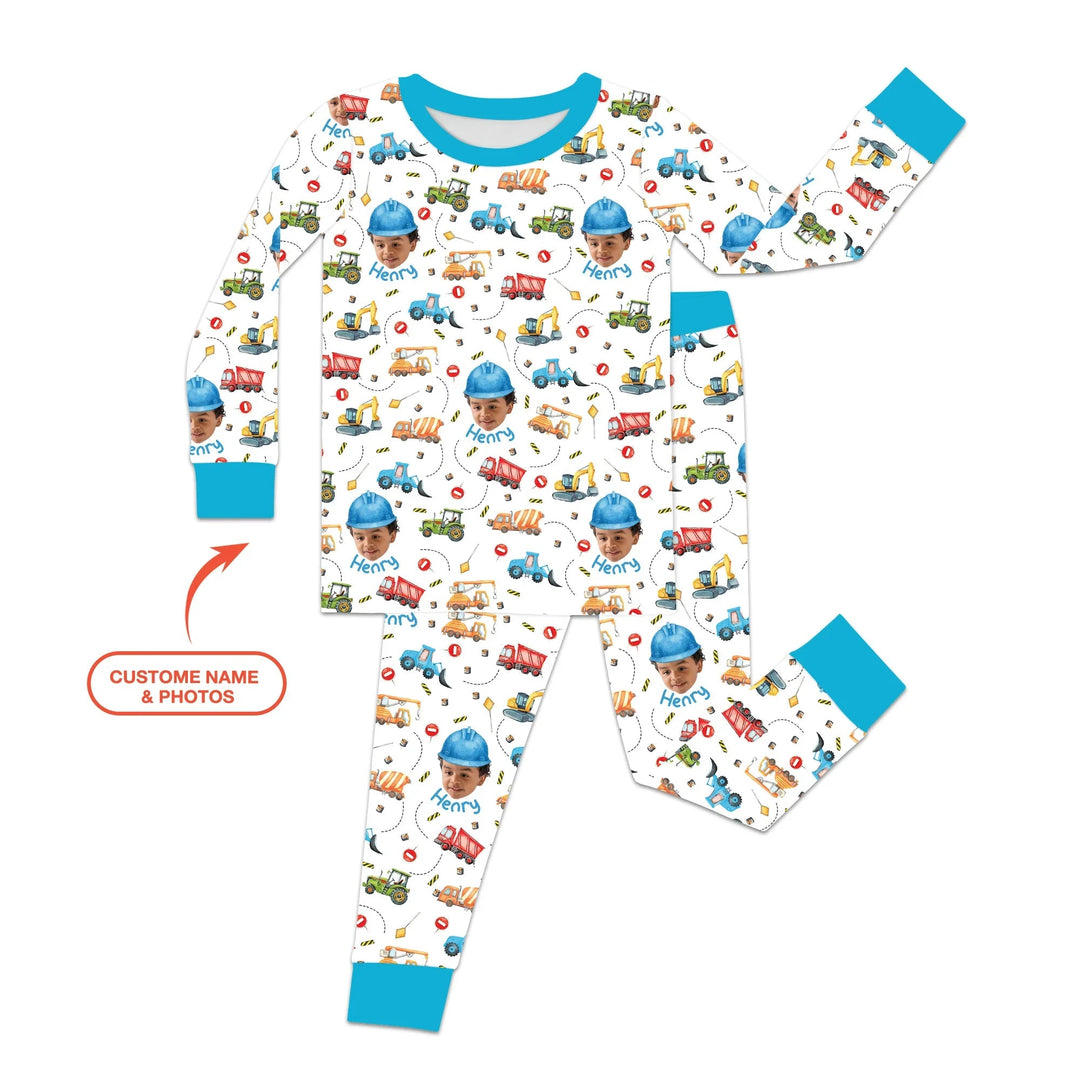 Custom Photo Little Construction Heroes Two Piece Long Sleeve Pajama Set - Zumbamboo