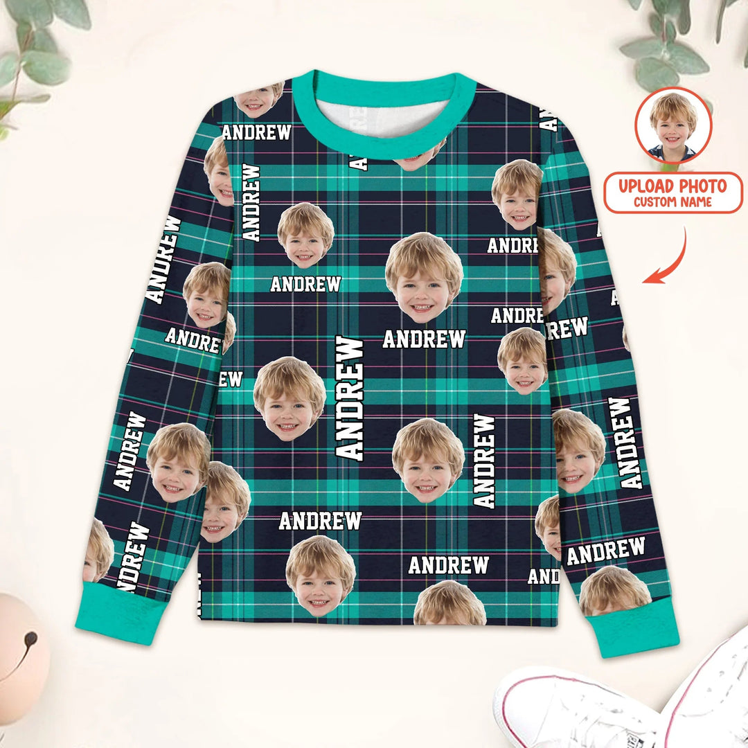 Custom Photo & Name Christmas Plaid Men Pajama Set - Zumbamboo