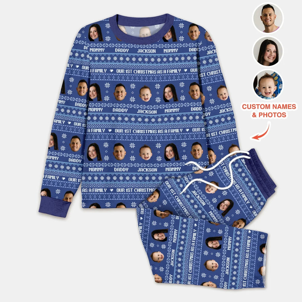Custom Photo Our 1st Christmas as a Family Custom Men's Pajama Set - Zumbamboo