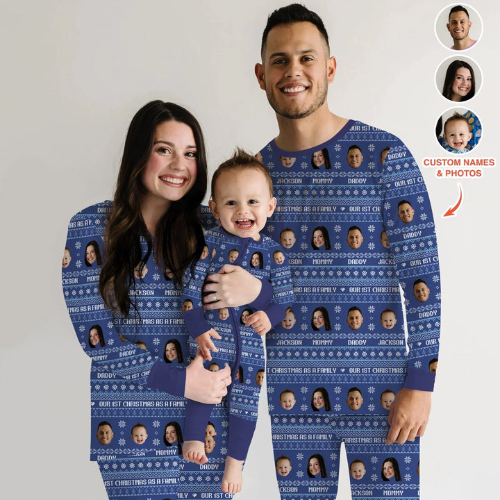 Custom Photo Our 1st Christmas as a Family Two Piece Long Sleeve Pajama Set - Zumbamboo