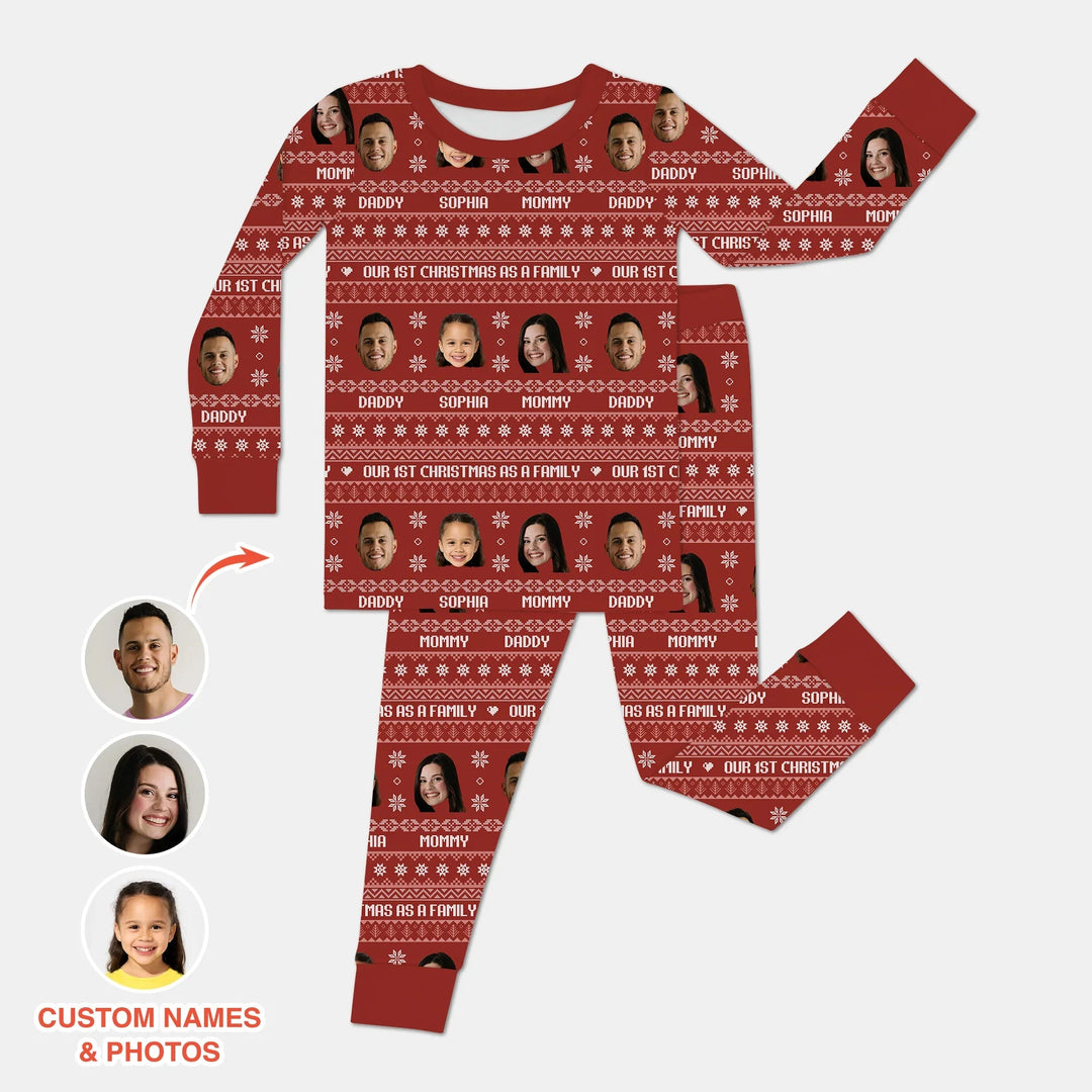 Custom Photo Our 1st Christmas as a Family Two Piece Long Sleeve Pajama Set - Zumbamboo