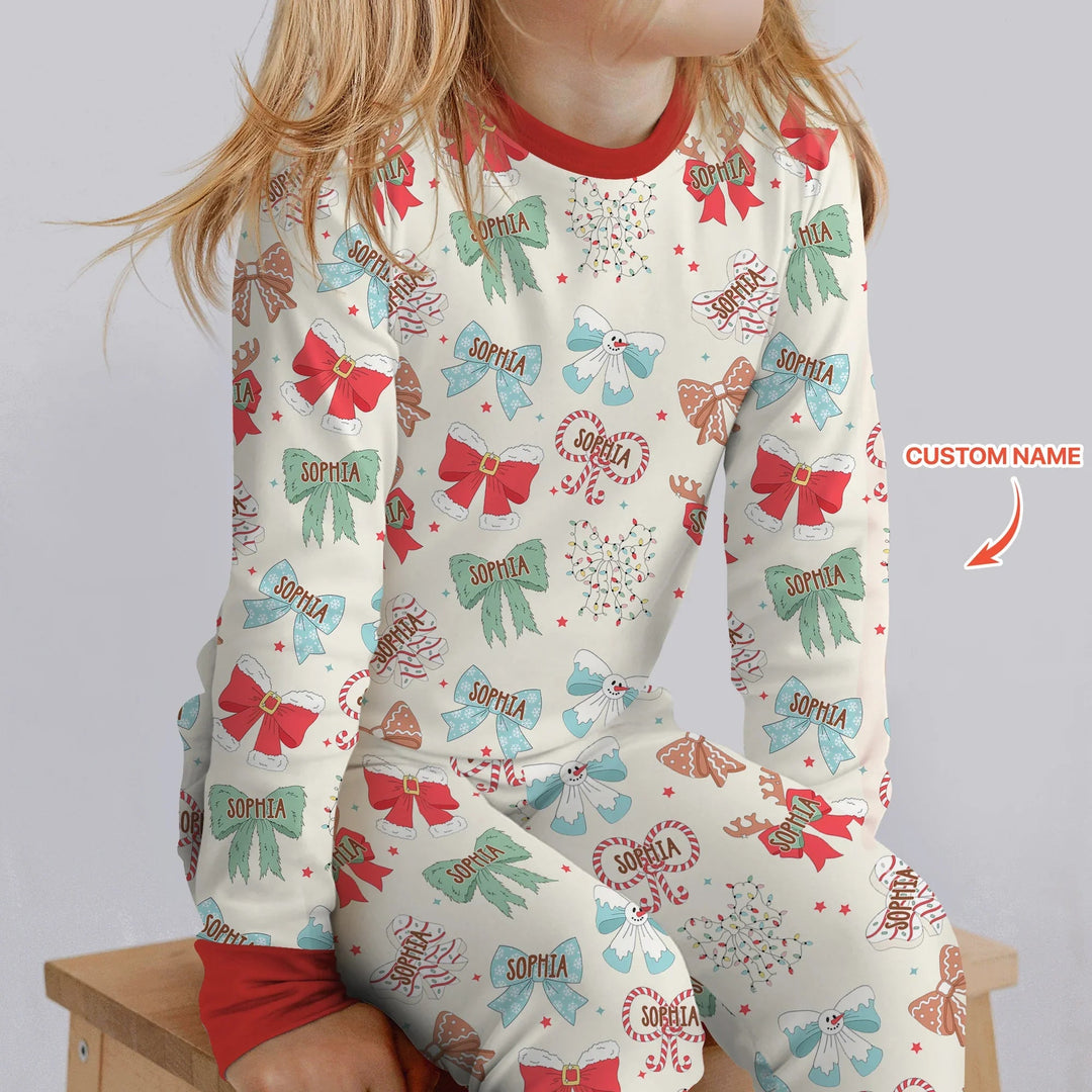 Custom Retro Bowl Christmas Two Piece Long Sleeve Pajama Set - Zumbamboo
