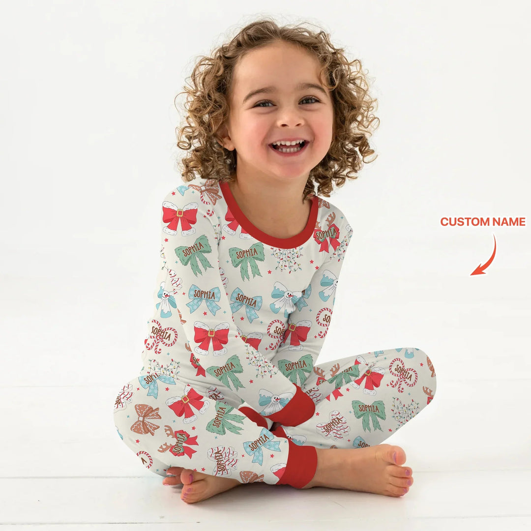 Custom Retro Bowl Christmas Two Piece Long Sleeve Pajama Set - Zumbamboo
