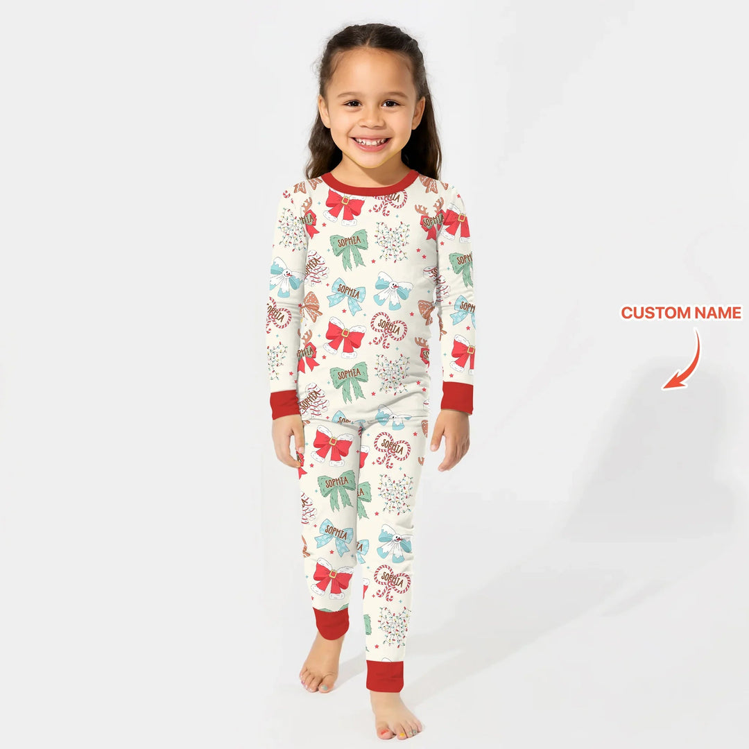 Custom Retro Bowl Christmas Two Piece Long Sleeve Pajama Set - Zumbamboo