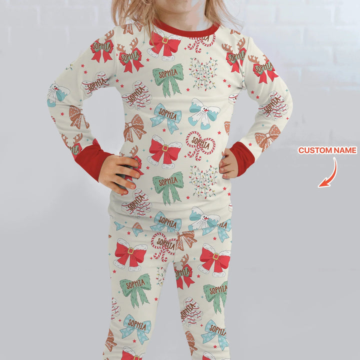 Custom Retro Bowl Christmas Two Piece Long Sleeve Pajama Set - Zumbamboo