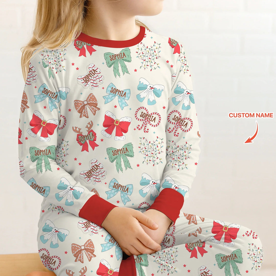 Custom Retro Bowl Christmas Two Piece Long Sleeve Pajama Set - Zumbamboo