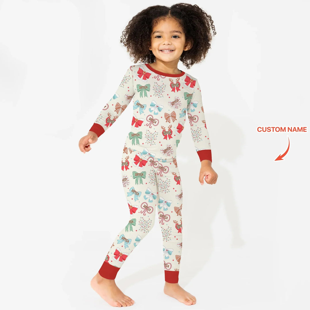 Custom Retro Bowl Christmas Two Piece Long Sleeve Pajama Set - Zumbamboo