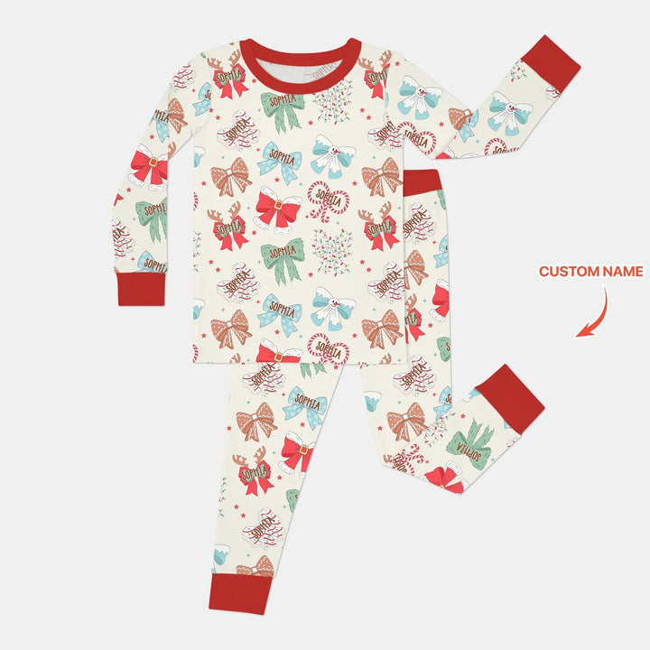 Custom Retro Bowl Christmas Two Piece Long Sleeve Pajama Set - Zumbamboo