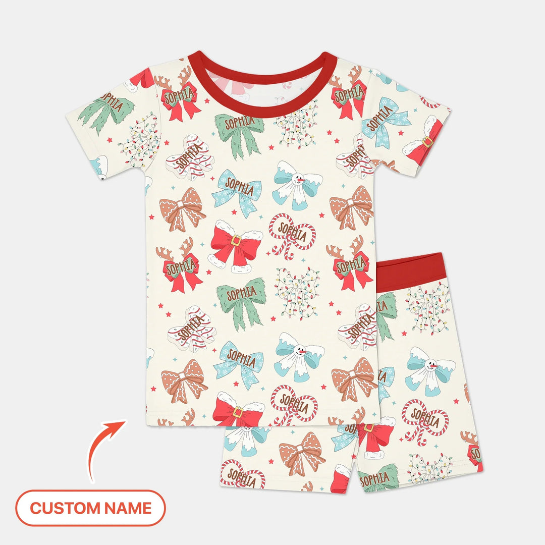 Custom Retro Bowl Christmas Two Piece Short Sleeve Shorts Pajama Set - Zumbamboo