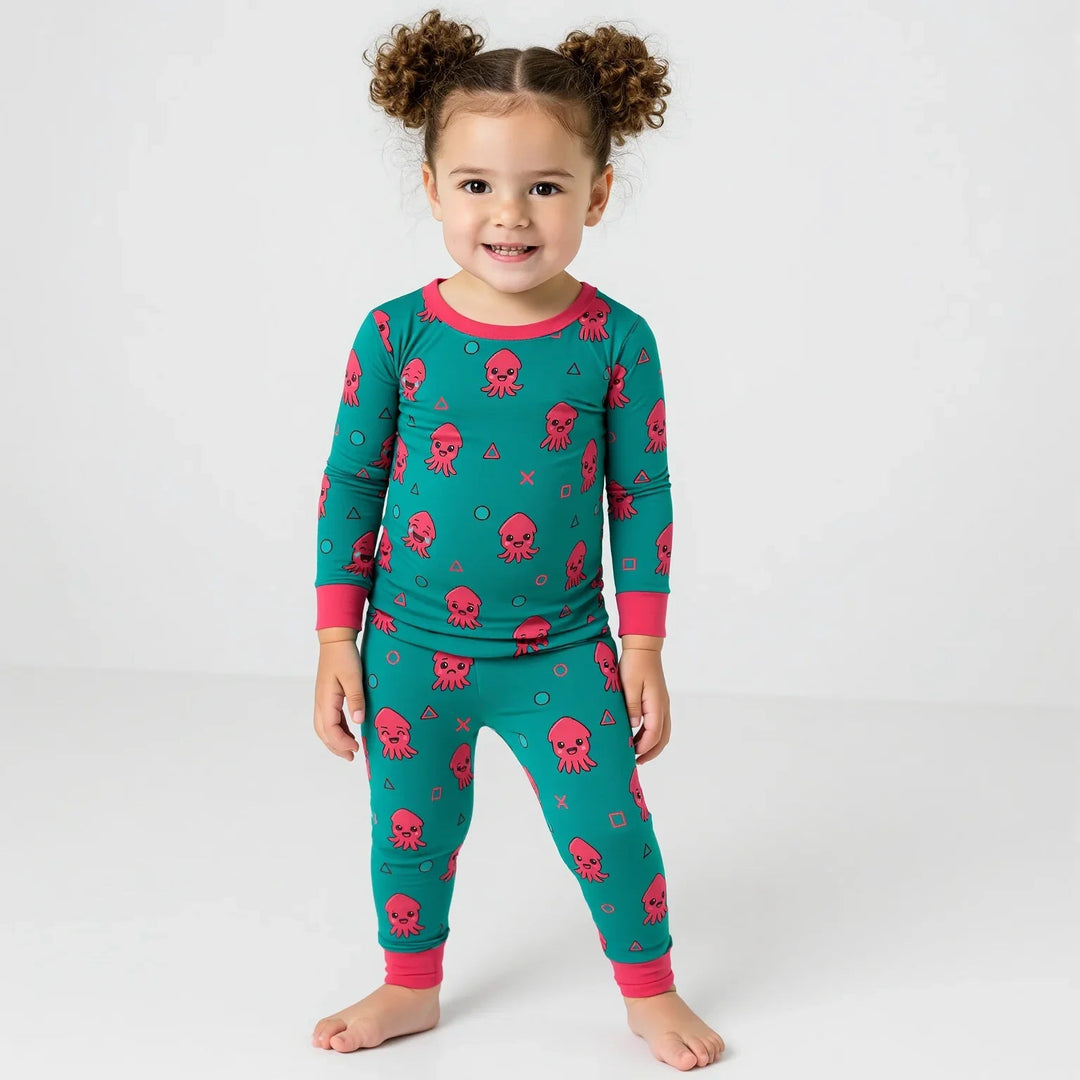 Cute Squid Two Piece Long Sleeve Pajama Set - Zumbamboo
