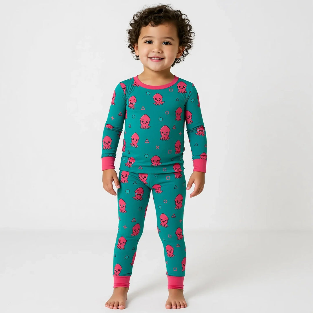 Cute Squid Two Piece Long Sleeve Pajama Set - Zumbamboo
