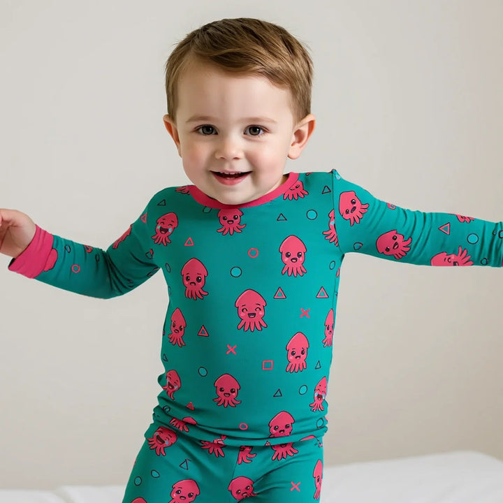 Cute Squid Two Piece Long Sleeve Pajama Set - Zumbamboo