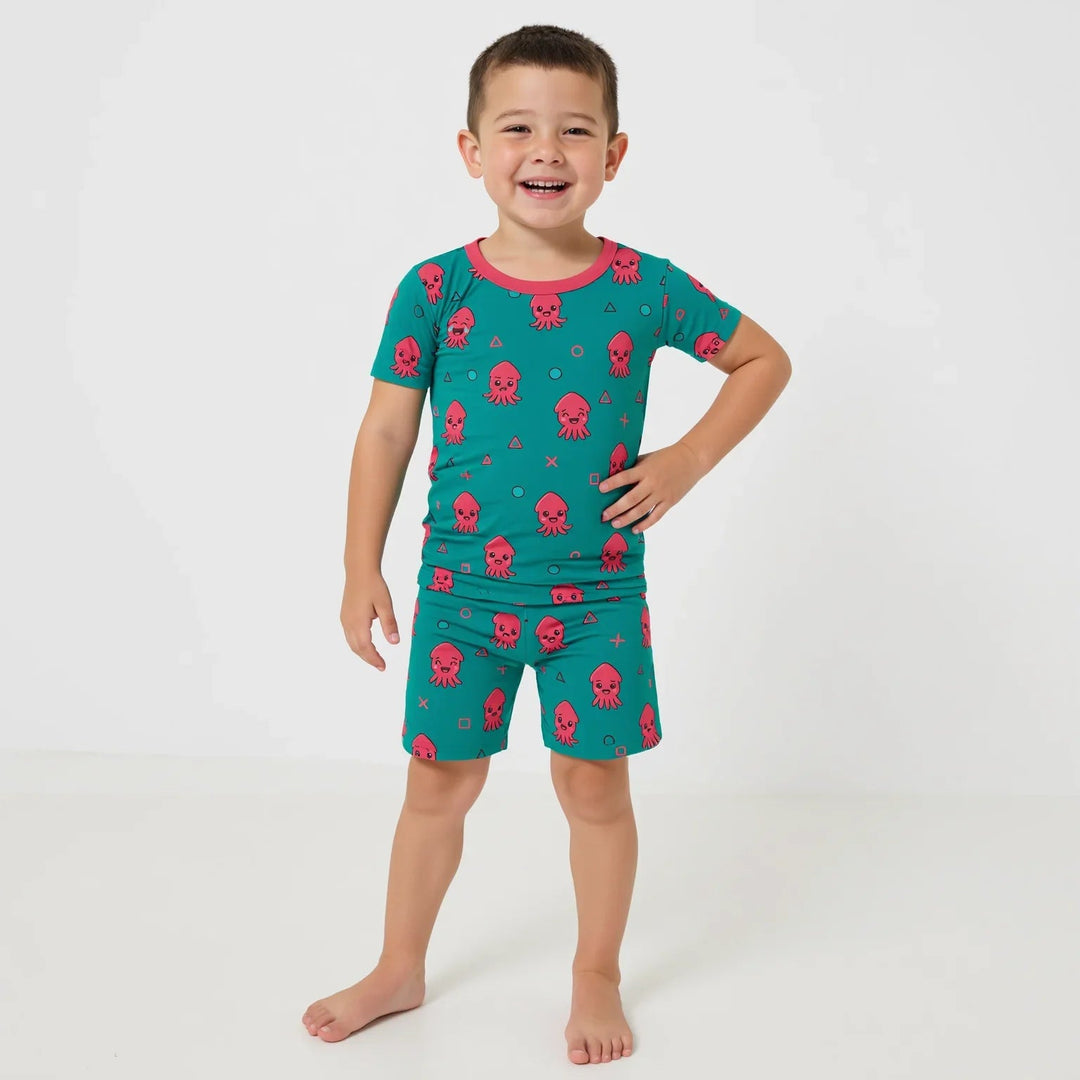Cute Squid Two Piece Short Sleeve Shorts Pajama Set - Zumbamboo