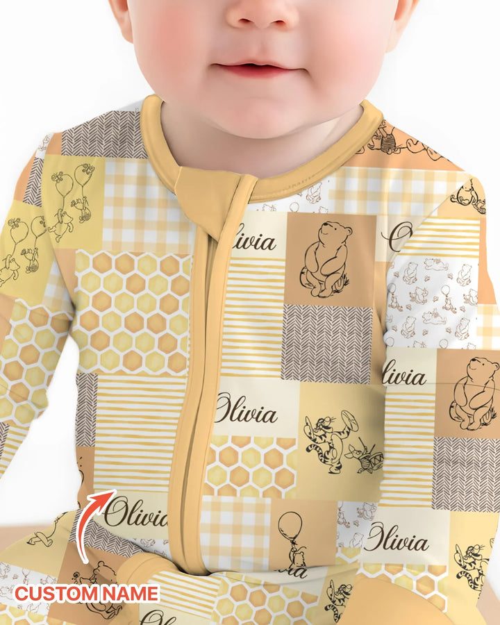 Personalized Classic Bear Patchwork  Bamboo Convertible Zippy