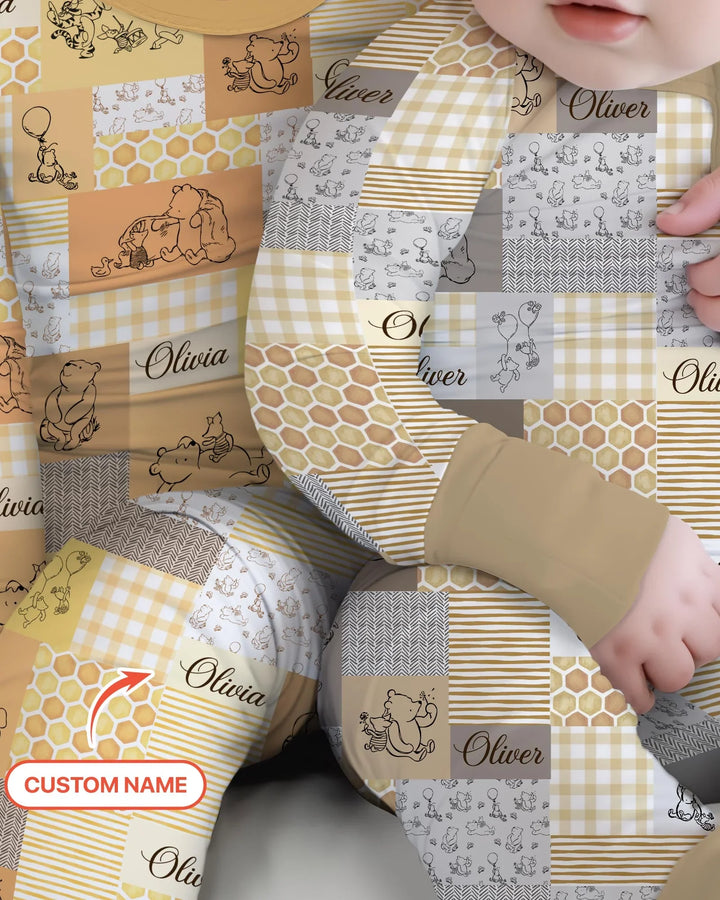 Personalized Classic Bear Patchwork  Bamboo Convertible Zippy