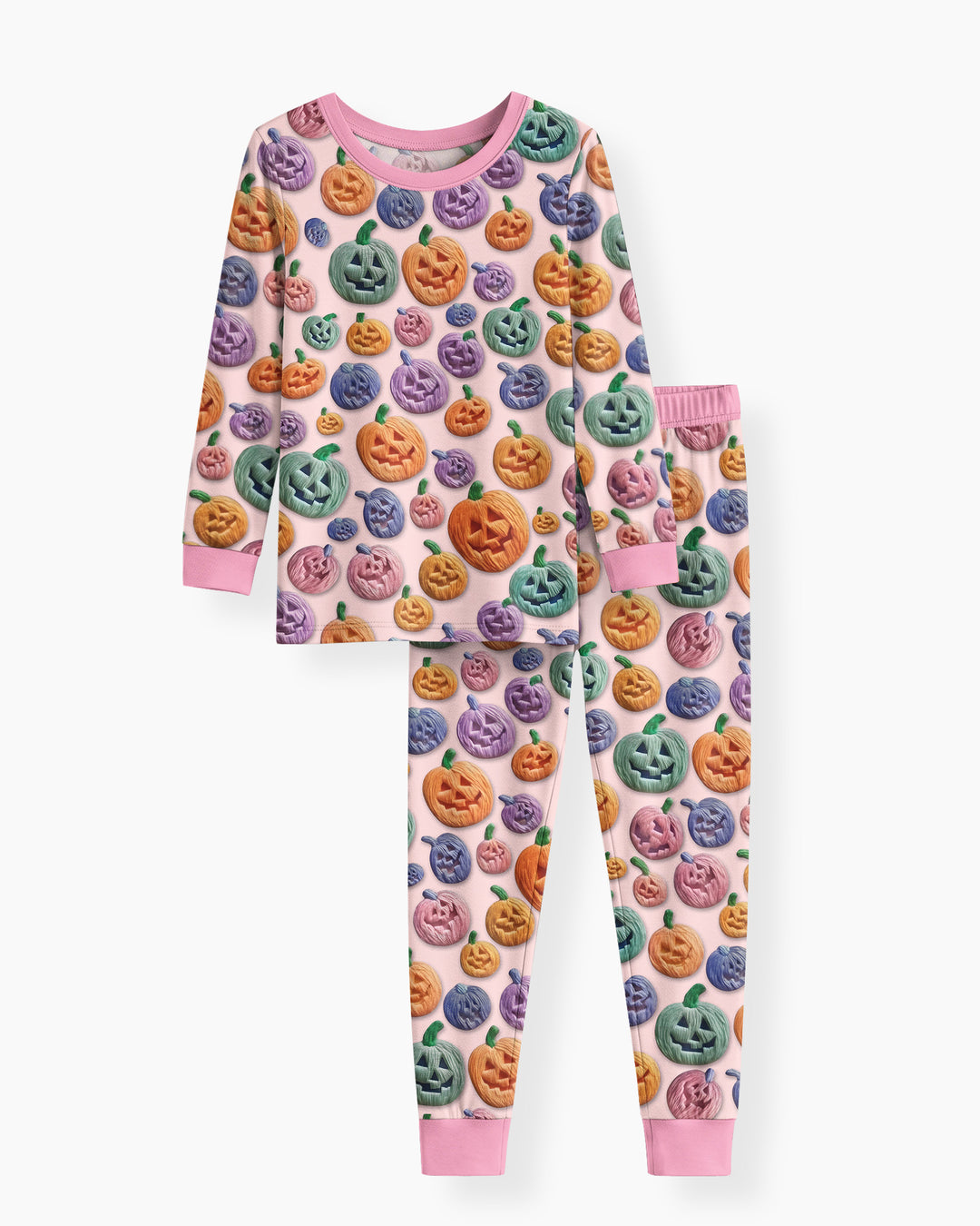 Happy Halloween Pastel Jack O Lanterns Bamboo Two Piece Long Sleeve Pajama Set