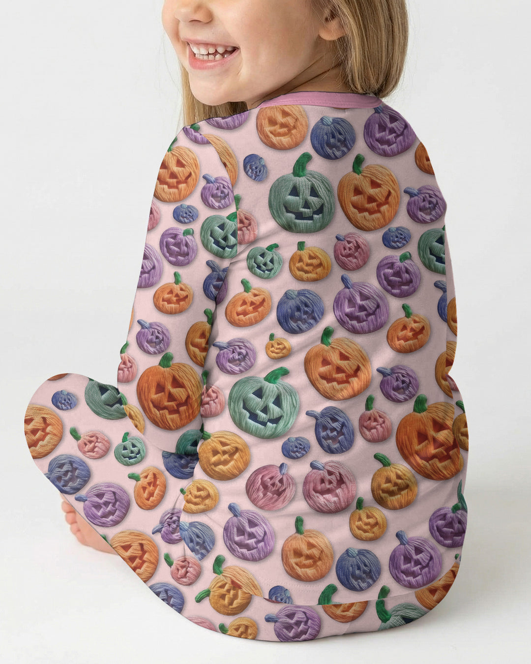 Happy Halloween Pastel Jack O Lanterns Bamboo Two Piece Long Sleeve Pajama Set