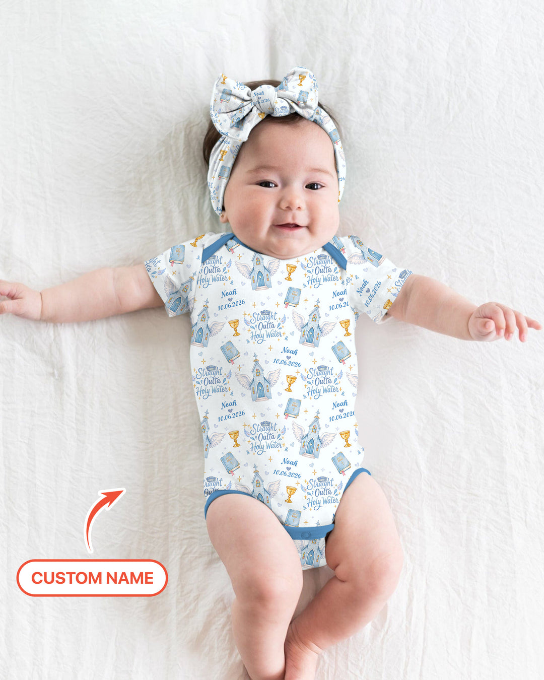Custom Name Baptism Christening Straight Outta Holy Water Bamboo Bodysuit