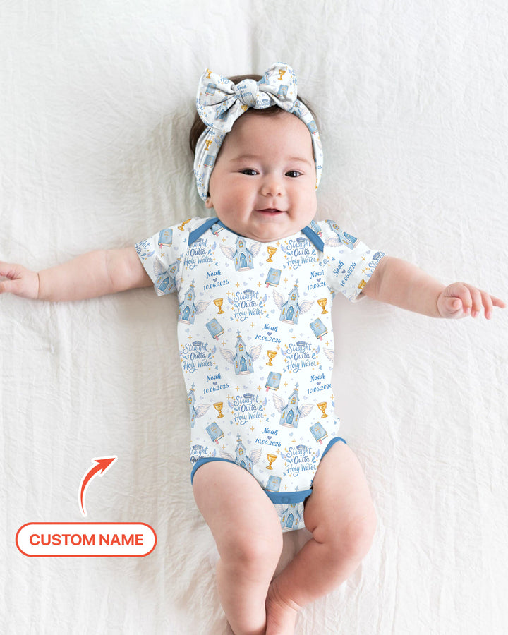 Custom Name Baptism Christening Straight Outta Holy Water Bamboo Bodysuit
