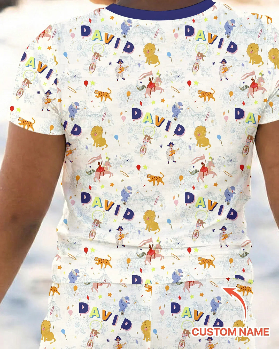 Custom Name Circus Toile Bamboo Two Piece Short Sleeve Pajama Set