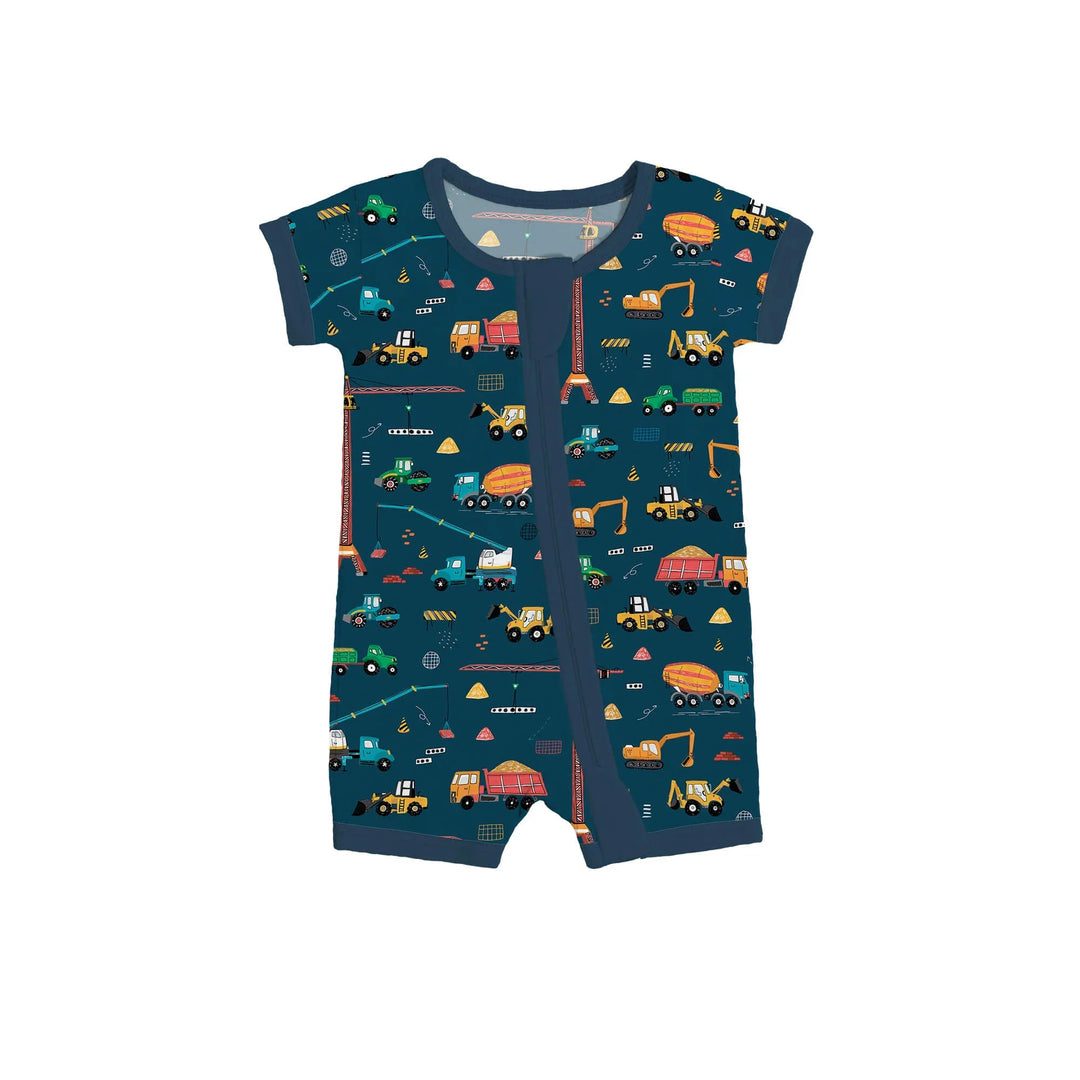 Dark Slate Gray Construction Shorty Zippered Romper - Zumbamboo