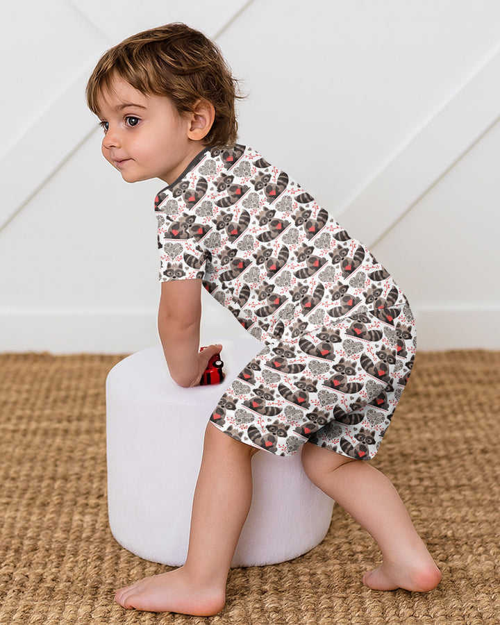 Valentine Racoon Bamboo Two Piece Short Sleeve Shorts Pajama Set