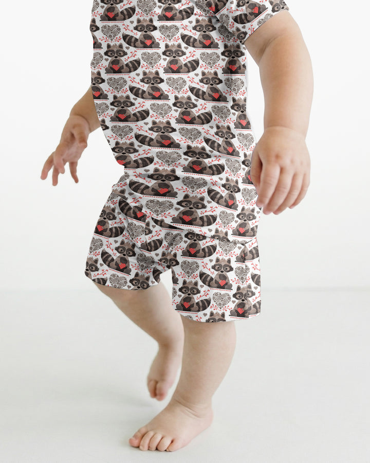 Valentine Racoon Bamboo Two Piece Short Sleeve Shorts Pajama Set