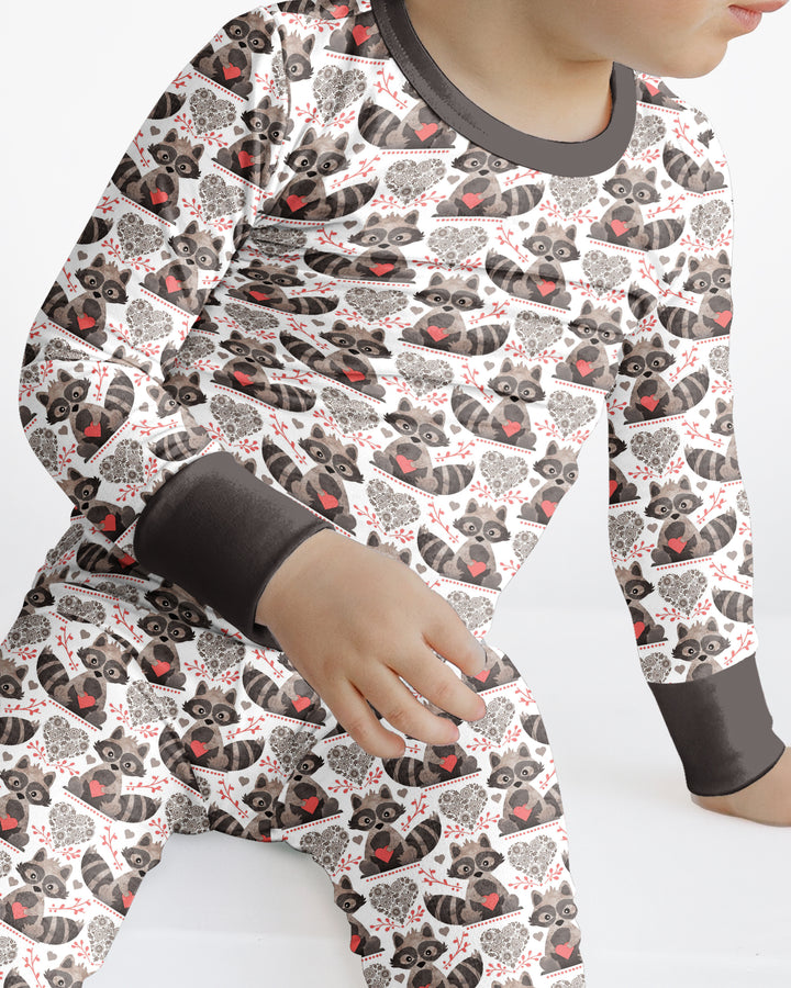 Valentine Raccoon Bamboo Two Piece Long Sleeve Pajama Set