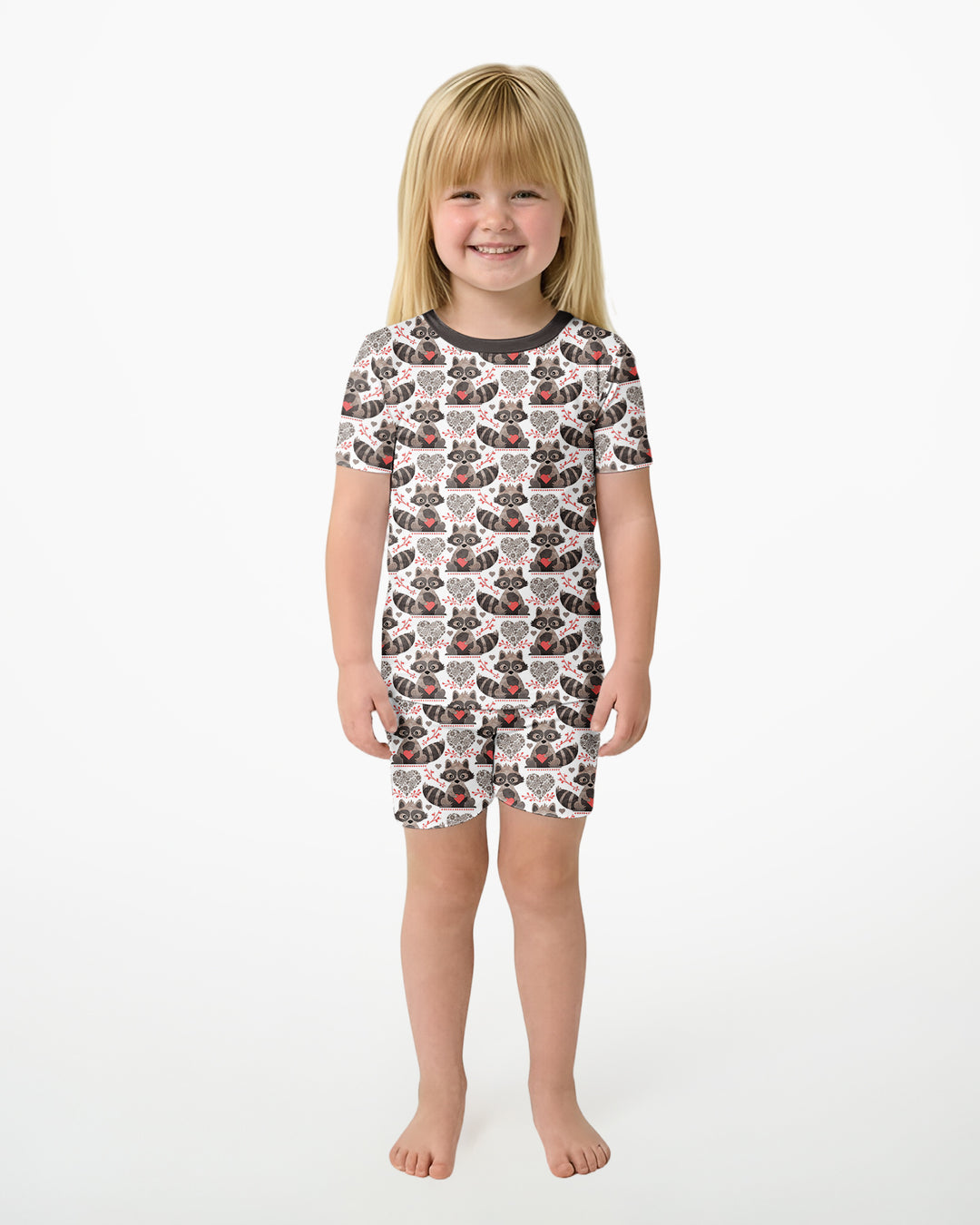 Valentine Racoon Bamboo Two Piece Short Sleeve Shorts Pajama Set