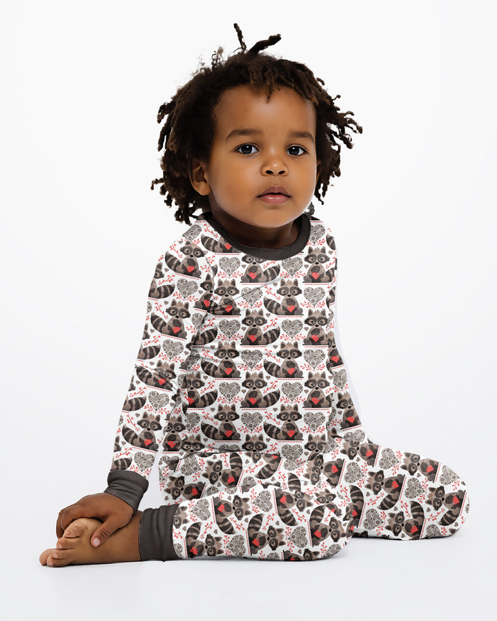 Valentine Raccoon Bamboo Two Piece Long Sleeve Pajama Set