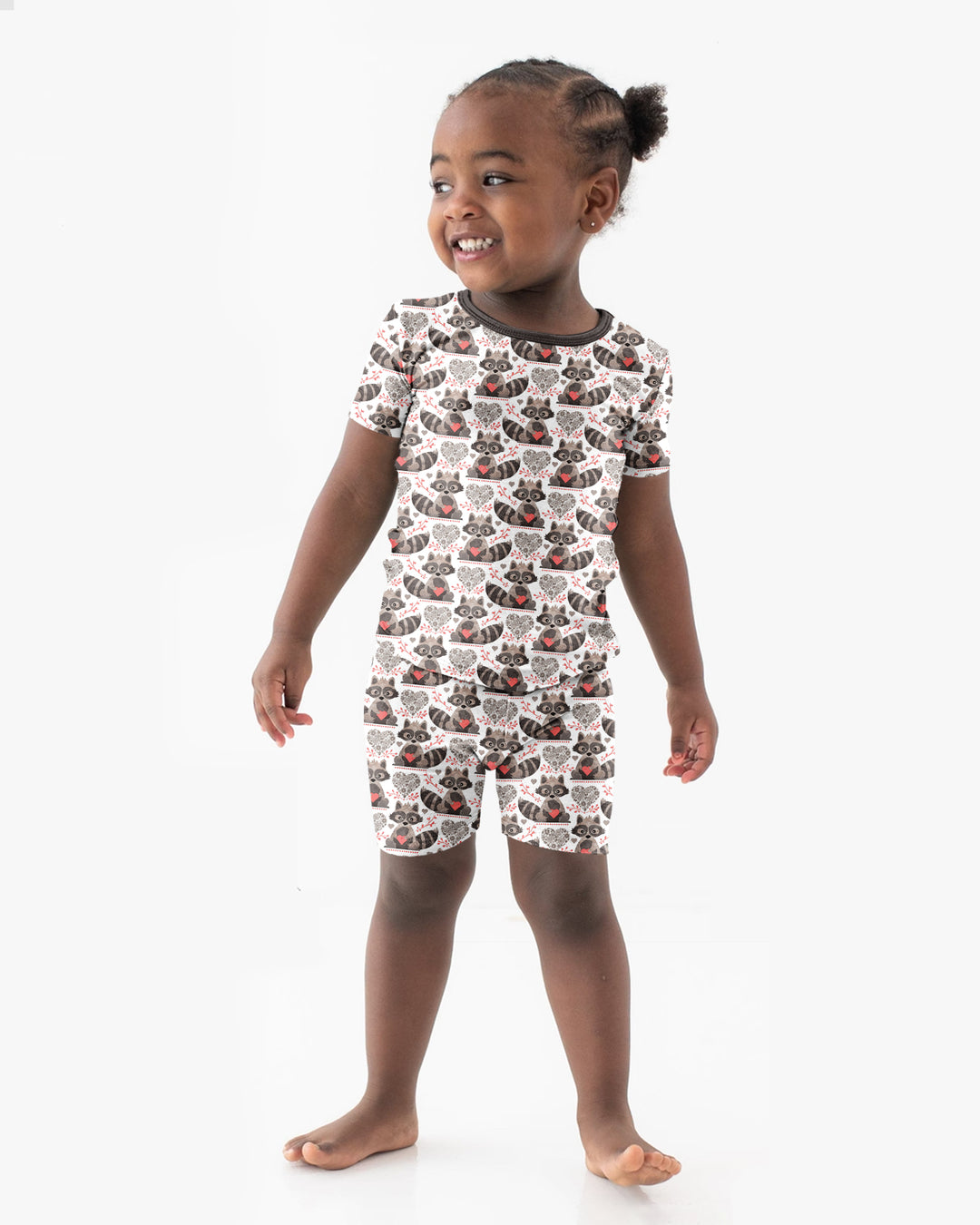 Valentine Racoon Bamboo Two Piece Short Sleeve Shorts Pajama Set